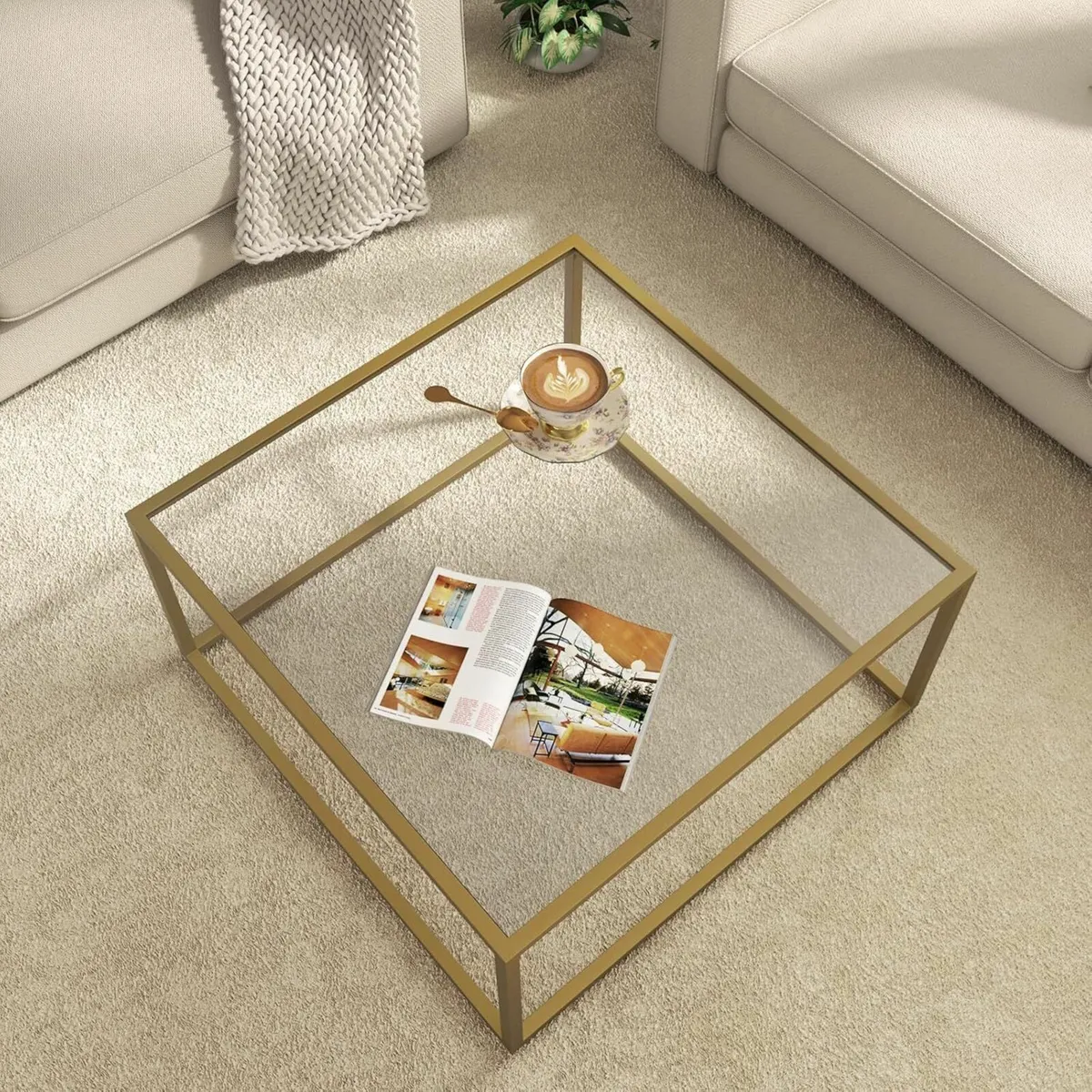 Gold Coffee Table Glass Modern Coffee Tables - Image 2