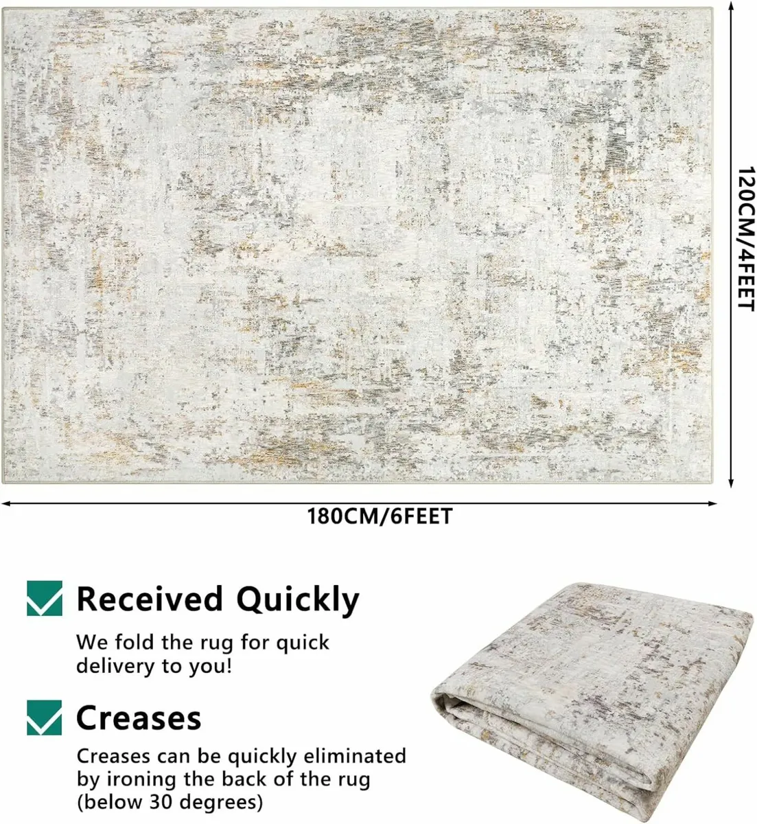 Beige Abstract Rug 120x180cm Living Room Office - Image 4