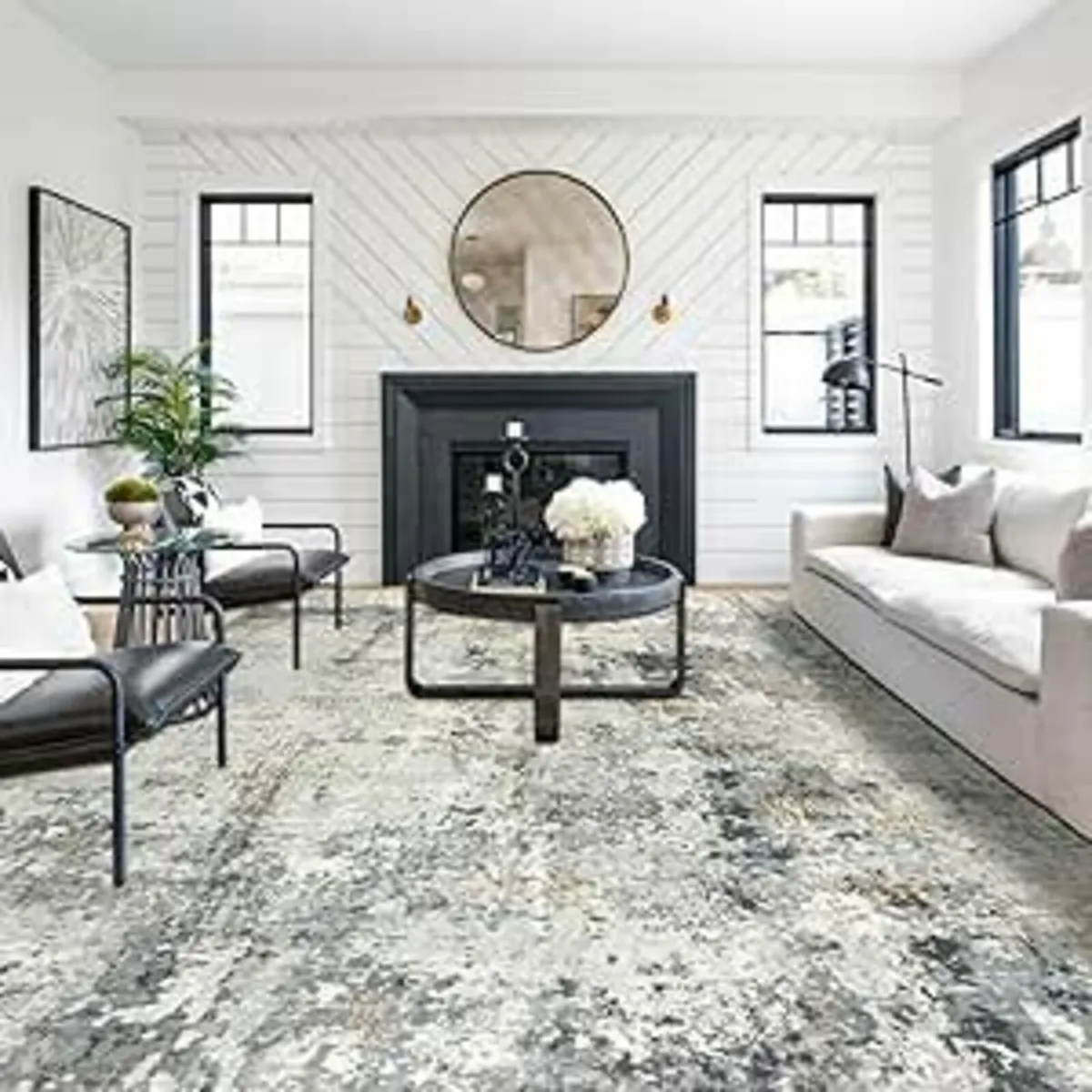 200x300cm Large Modern Rugs Gray Gold Living Room - Image 2