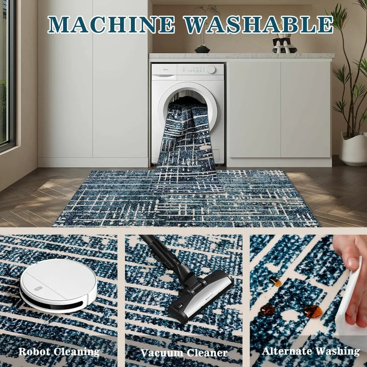 Blue Rugs Living Room 120x180cm Modern Bedside - Image 3