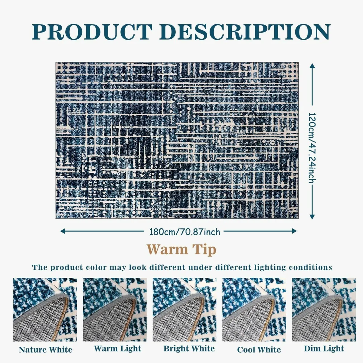 Blue Rugs Living Room 120x180cm Modern Bedside - Image 4