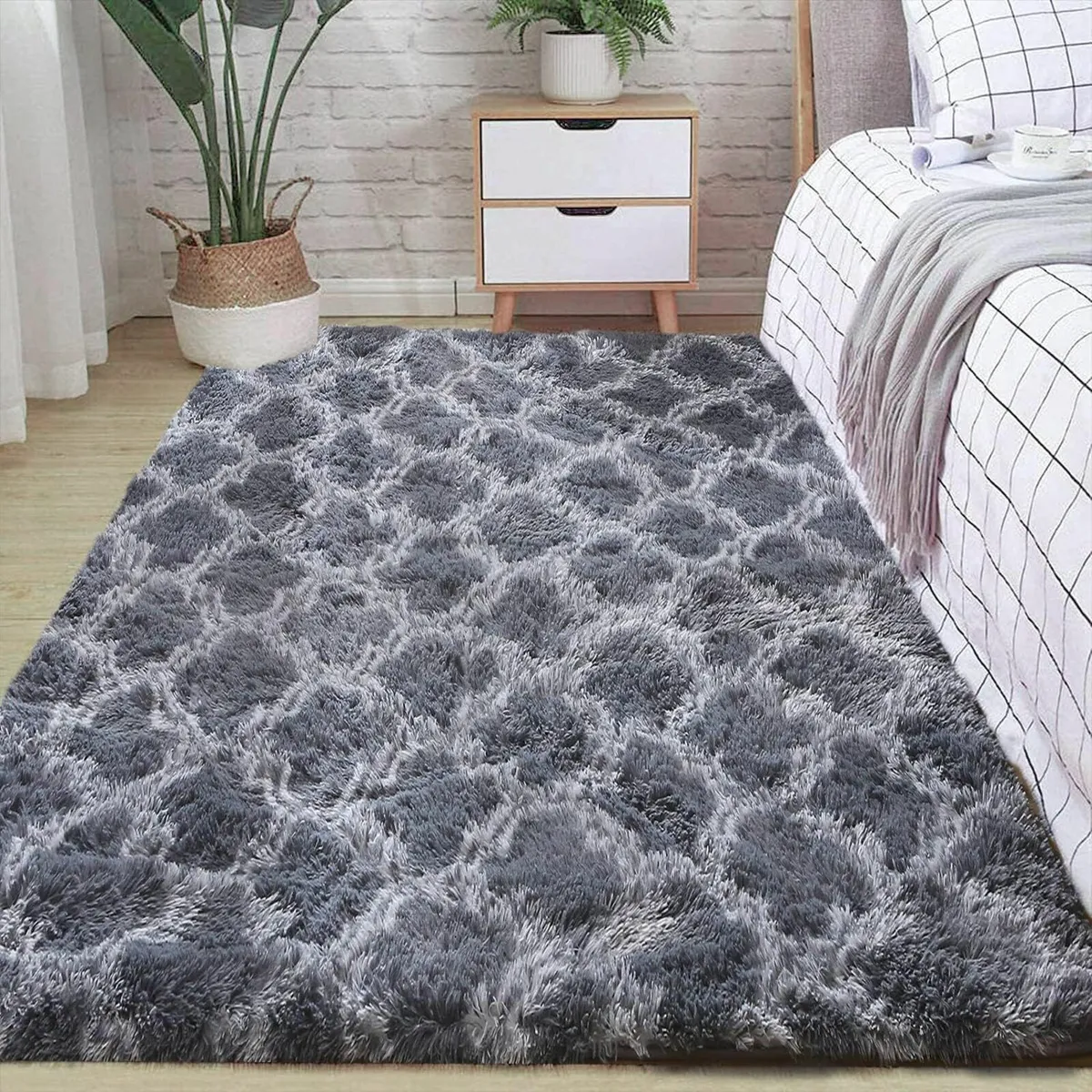 Shaggy Grey Anti Slip Rug Large Fluffy 80x200cm - Image 3