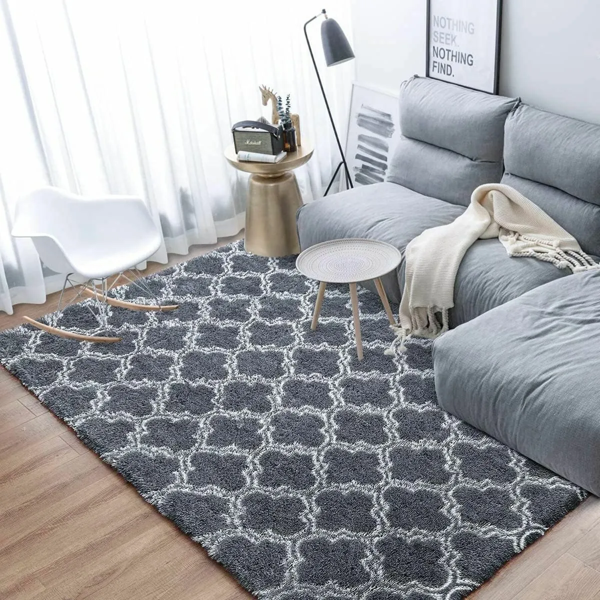 Shaggy Grey Anti Slip Rug Large Fluffy 80x200cm - Image 1