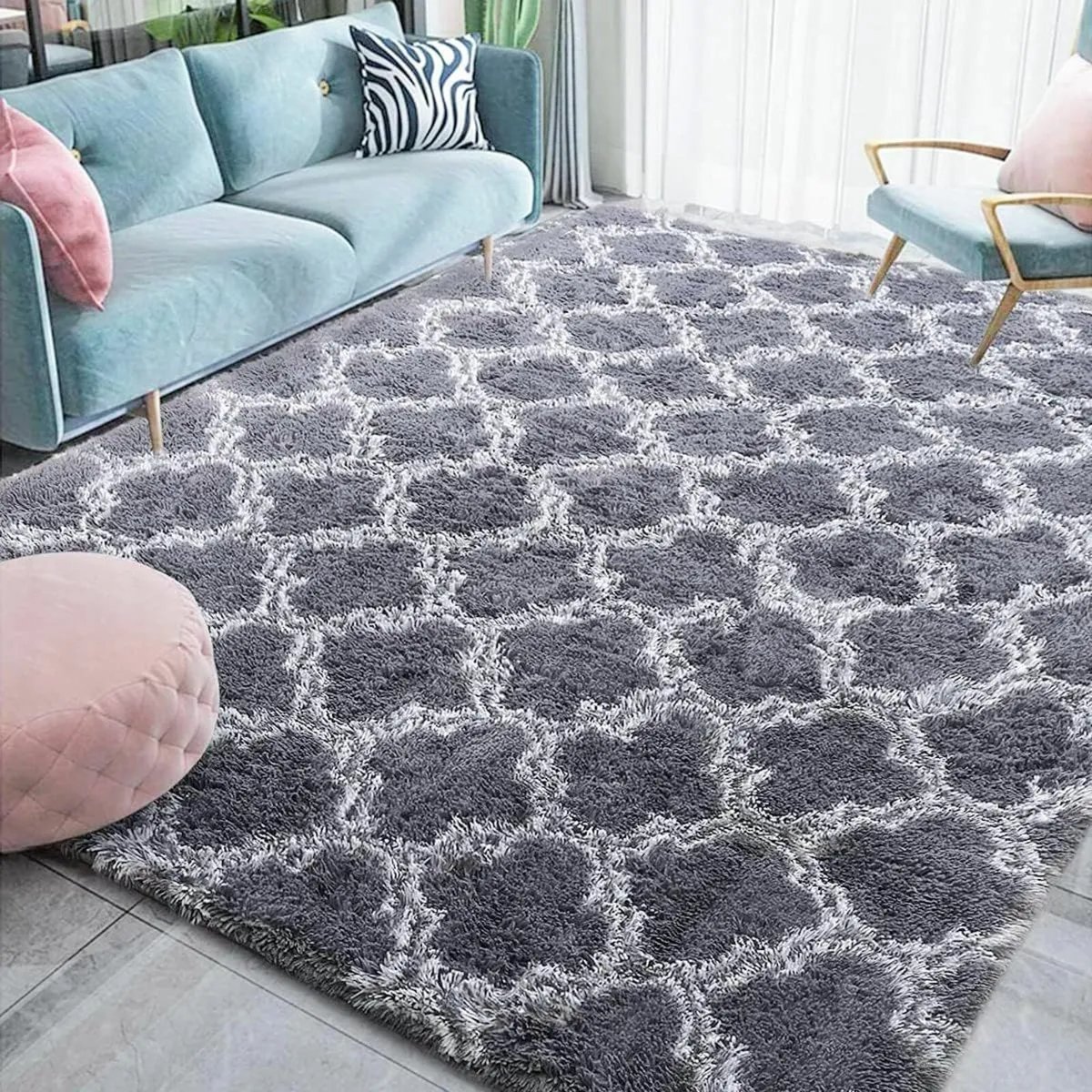 Shaggy Grey Anti Slip Rug Large Fluffy 80x200cm - Image 2