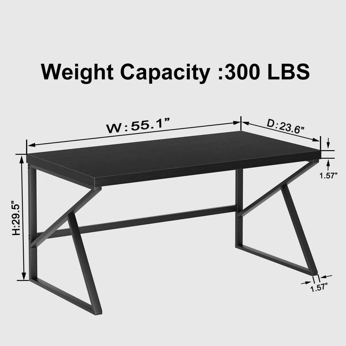 Black Computer Desk, Modern Office Desk 140cm - Image 3