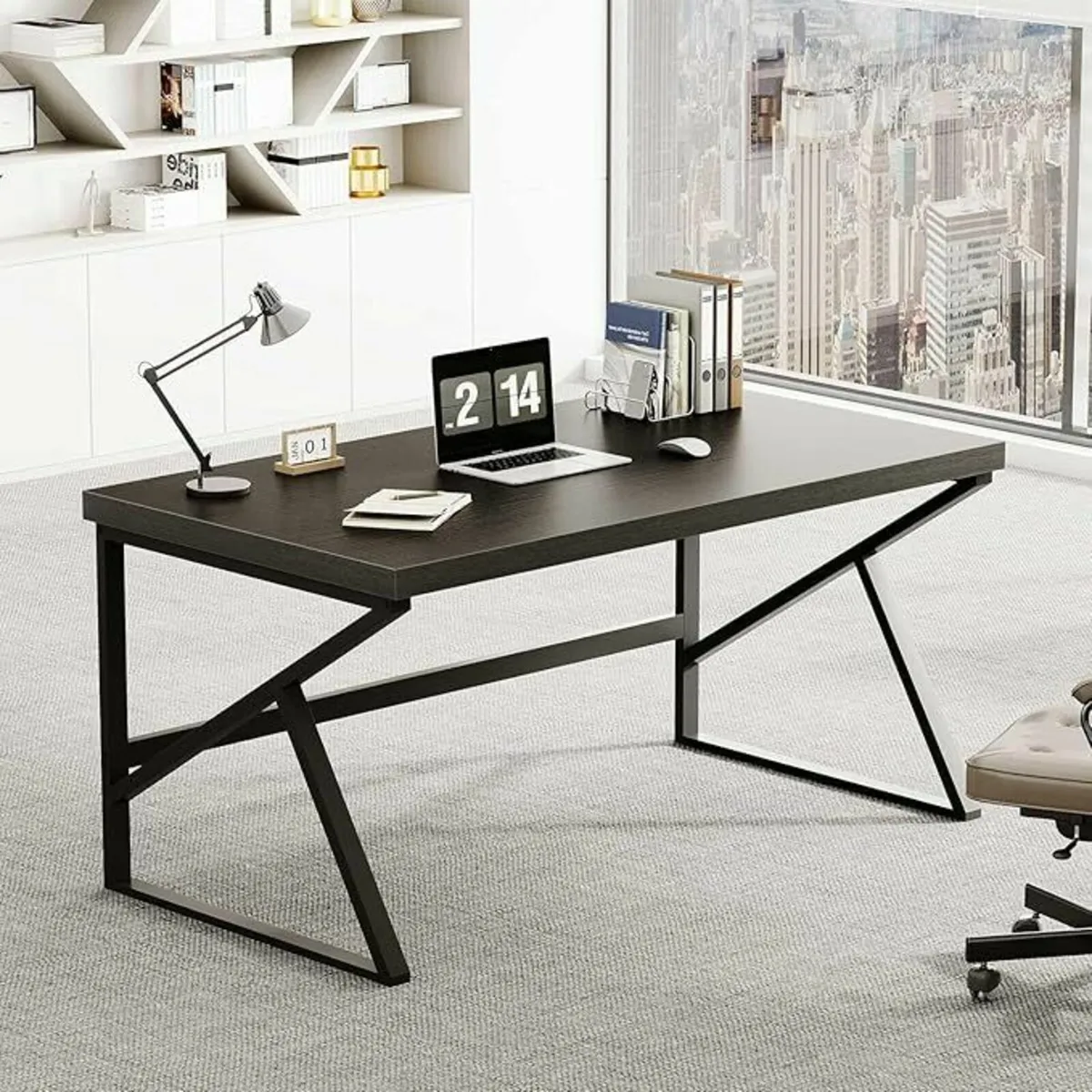 Black Computer Desk, Modern Office Desk 140cm - Image 1