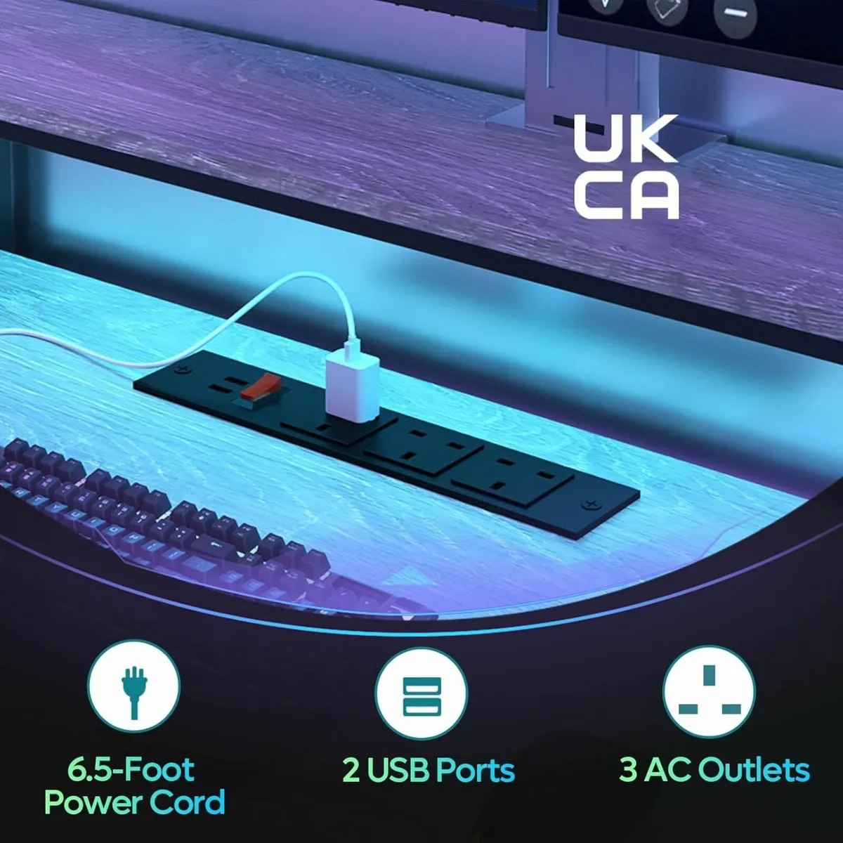 140 CM Computer Office Desk LED Lights Bedroom - Image 3