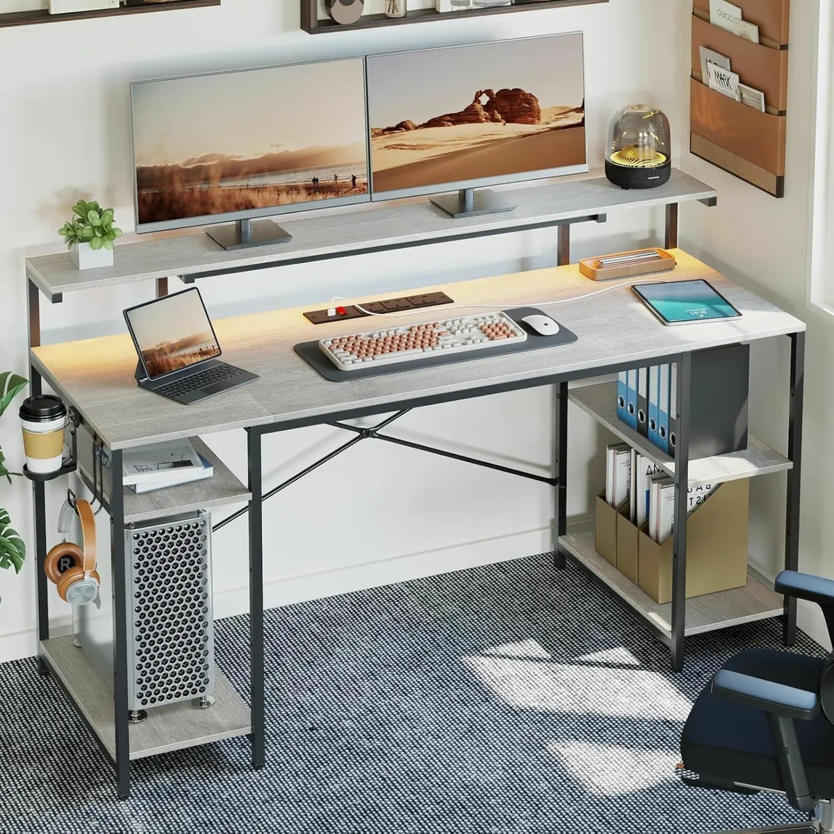 140 CM Computer Office Desk LED Lights Bedroom - Image 1