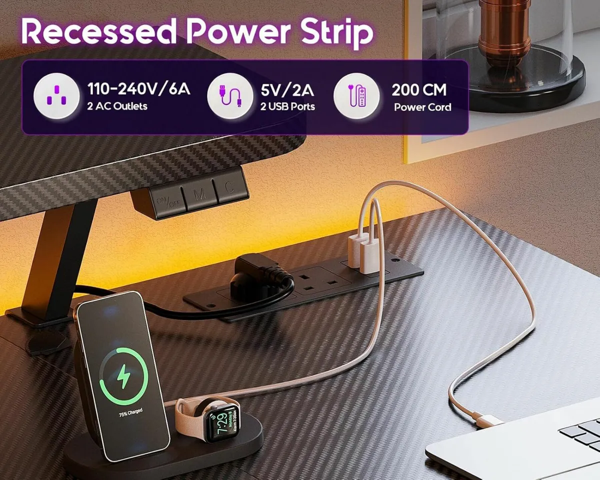 Gaming Desk Office Storage Power Outlets, 120CM - Image 4