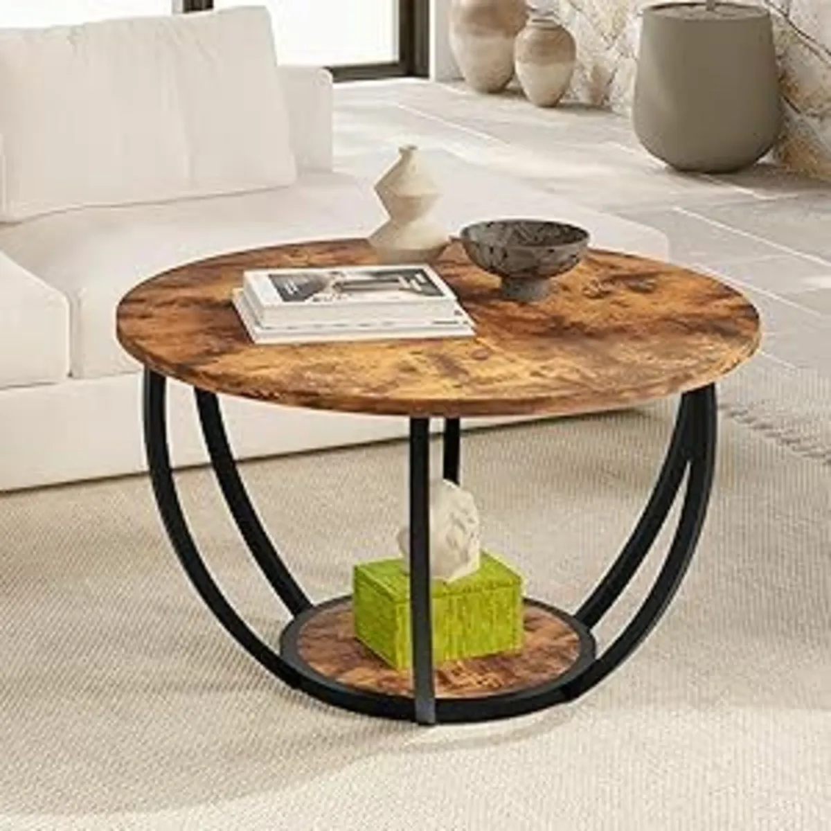 Art Coffee Table Storage Wood Office, Brown - Image 3