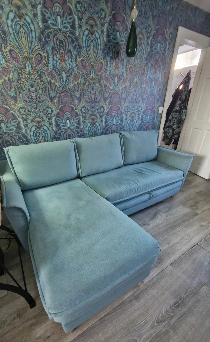 Stylish Mint Green Corner Sofa Bed - Image 1