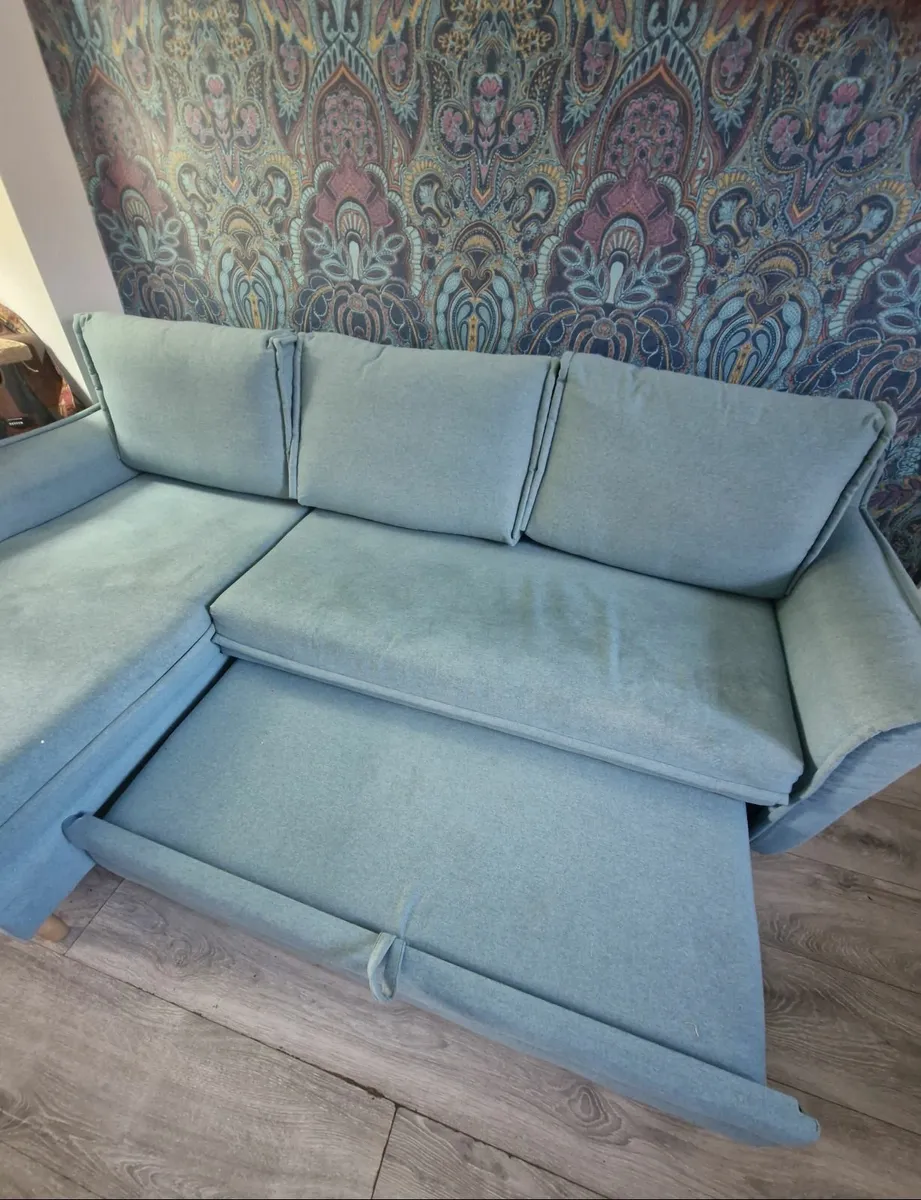 Stylish Mint Green Corner Sofa Bed - Image 2