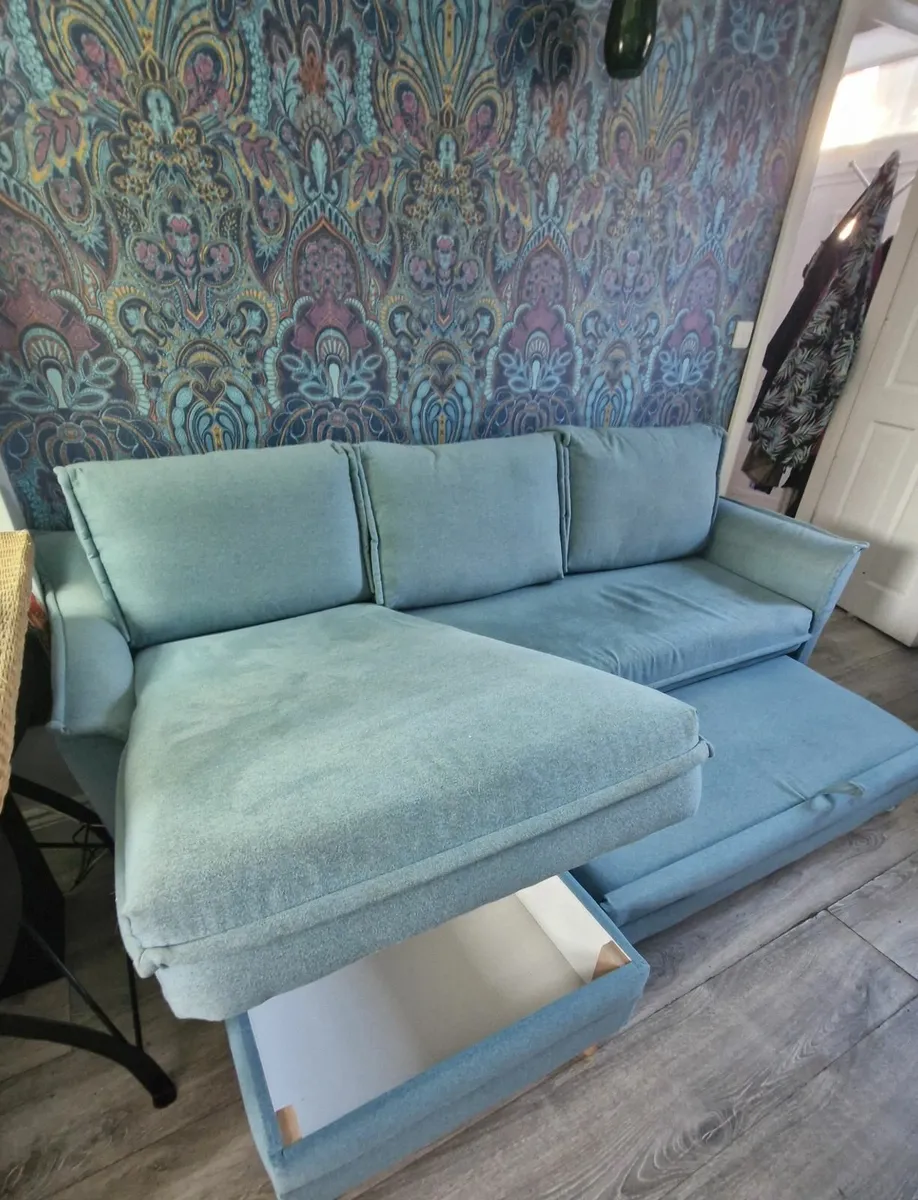 Stylish Mint Green Corner Sofa Bed - Image 3