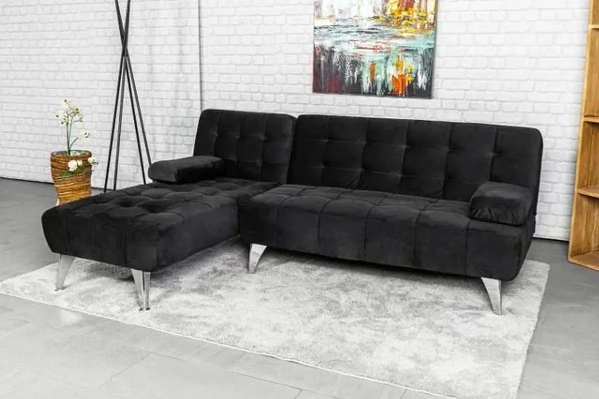 Elegant Velvet Sofa Bed with Chaiselongue 4 COLOURS - Image 1