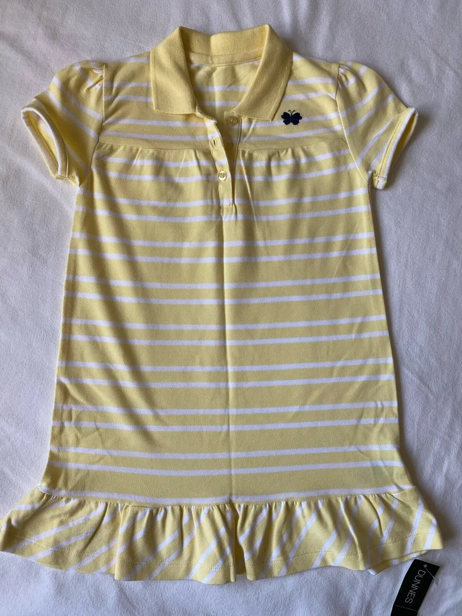 Girl’s Brand New Yellow & White Striped Pique Dres - Image 2