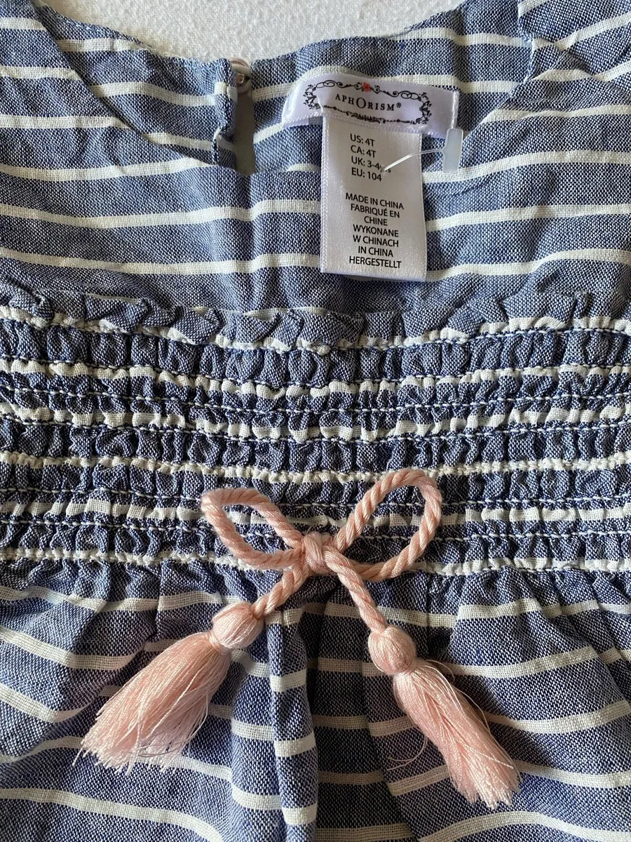 Girl’s Blue and White Striped Dress/  Tunic 104 cm - Image 3