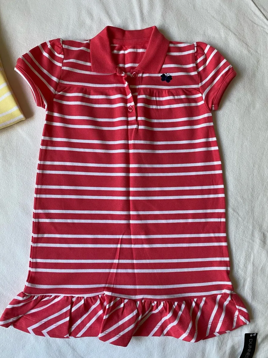 Girl’s Brand New Striped Coral & White Dress - Image 1