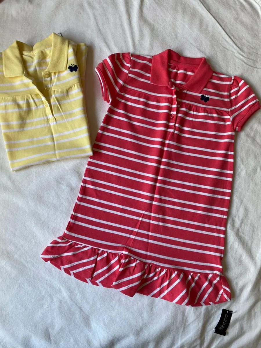 Girl’s Brand New Striped Coral & White Dress - Image 2