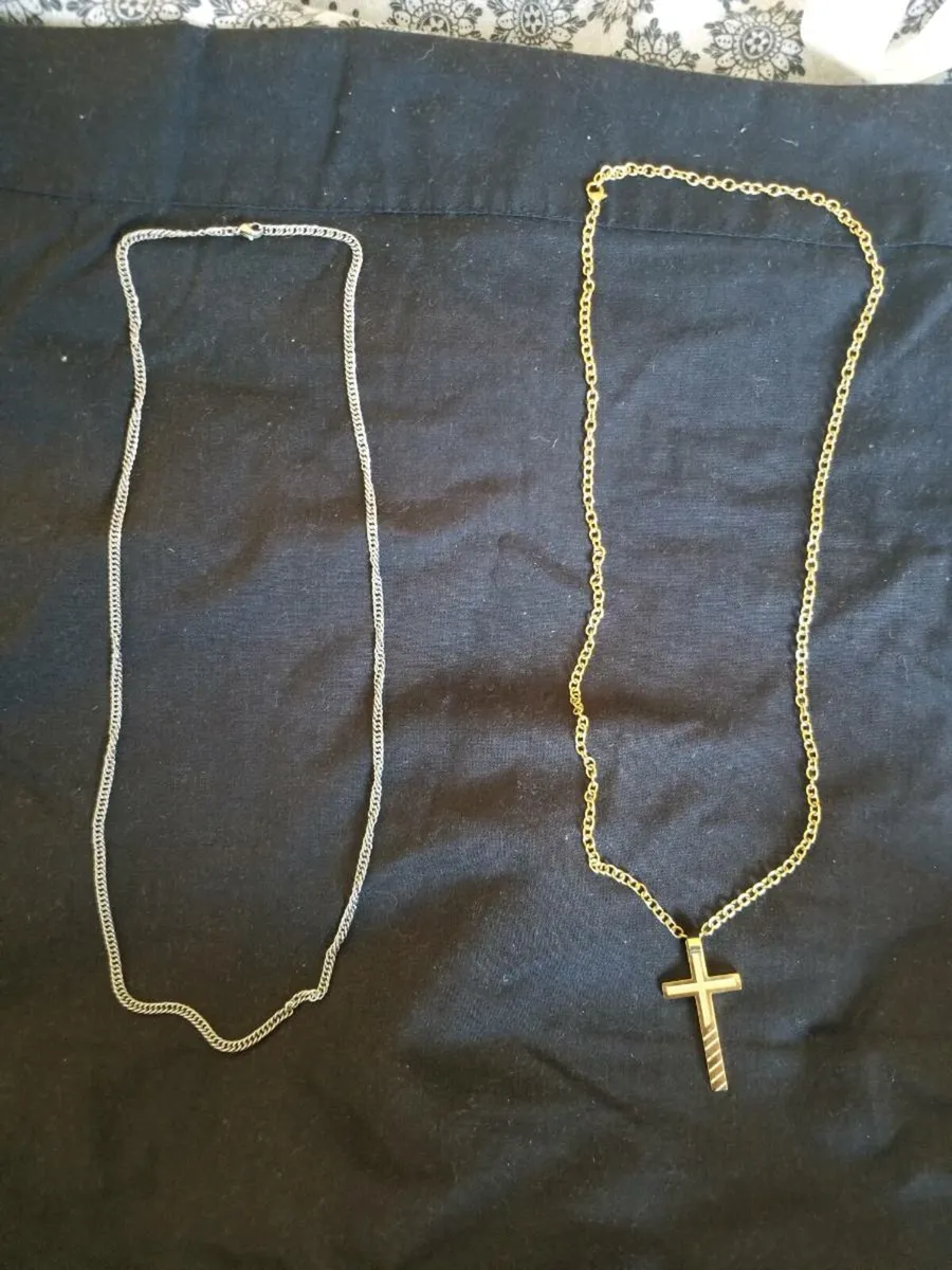 Silver mens chain and gold chain and cross - Image 1