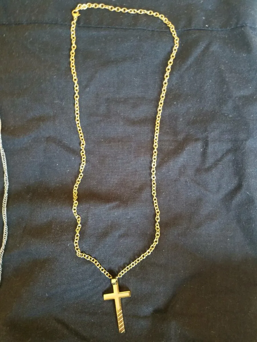 Silver mens chain and gold chain and cross - Image 3