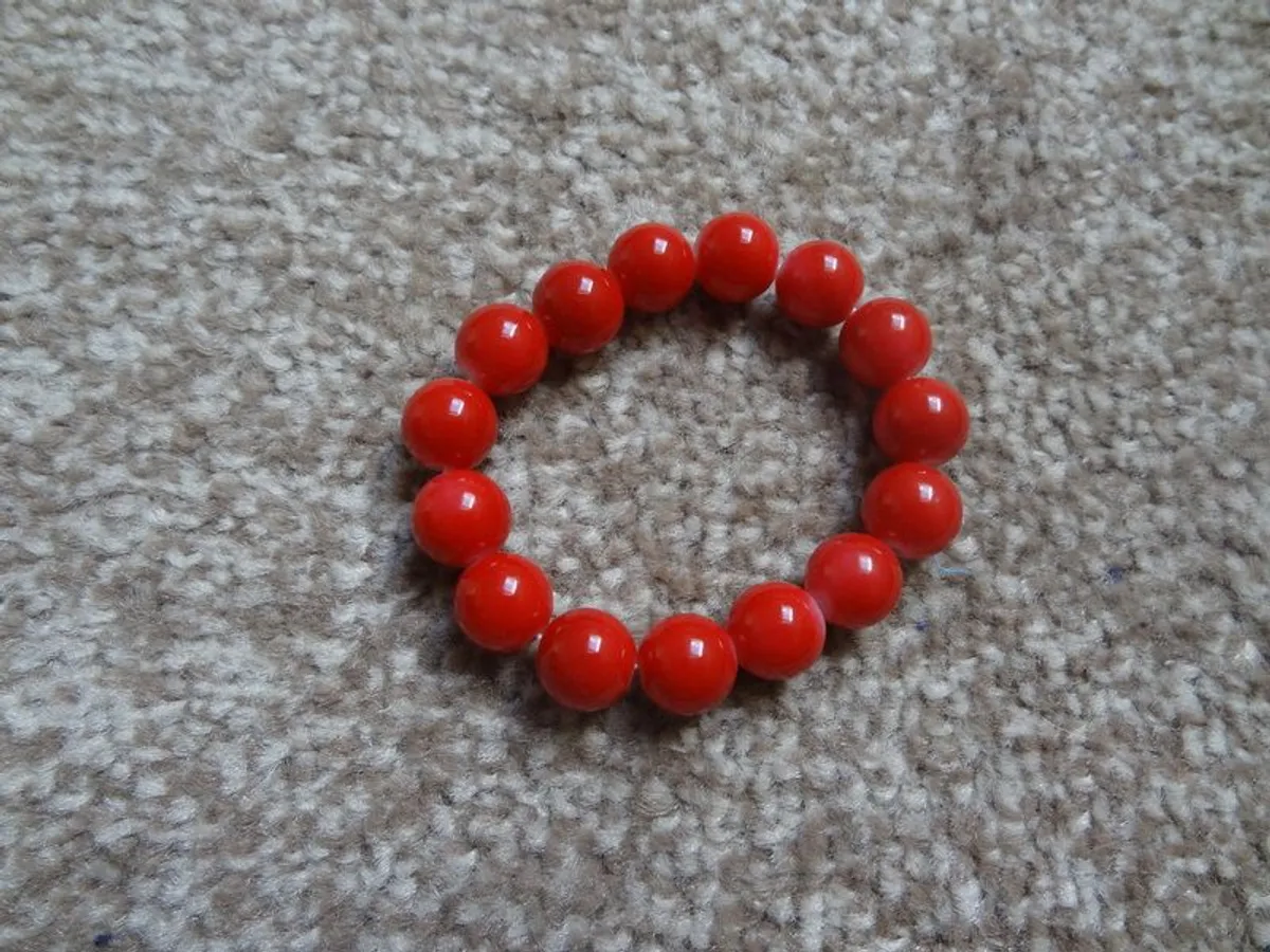Beaded handmade Bracelet red acrylic bea - Image 1