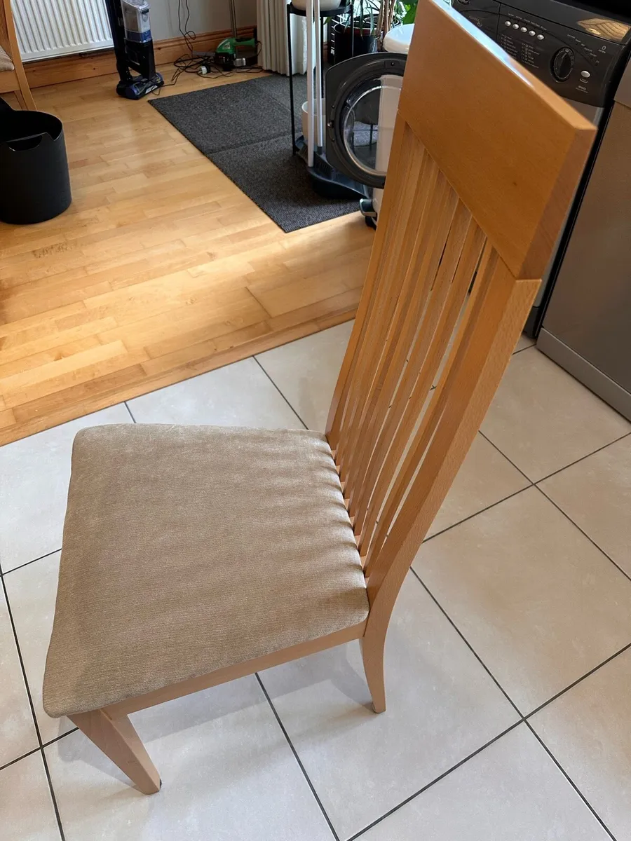 6 solid beech dining chairs newly covered - Image 2