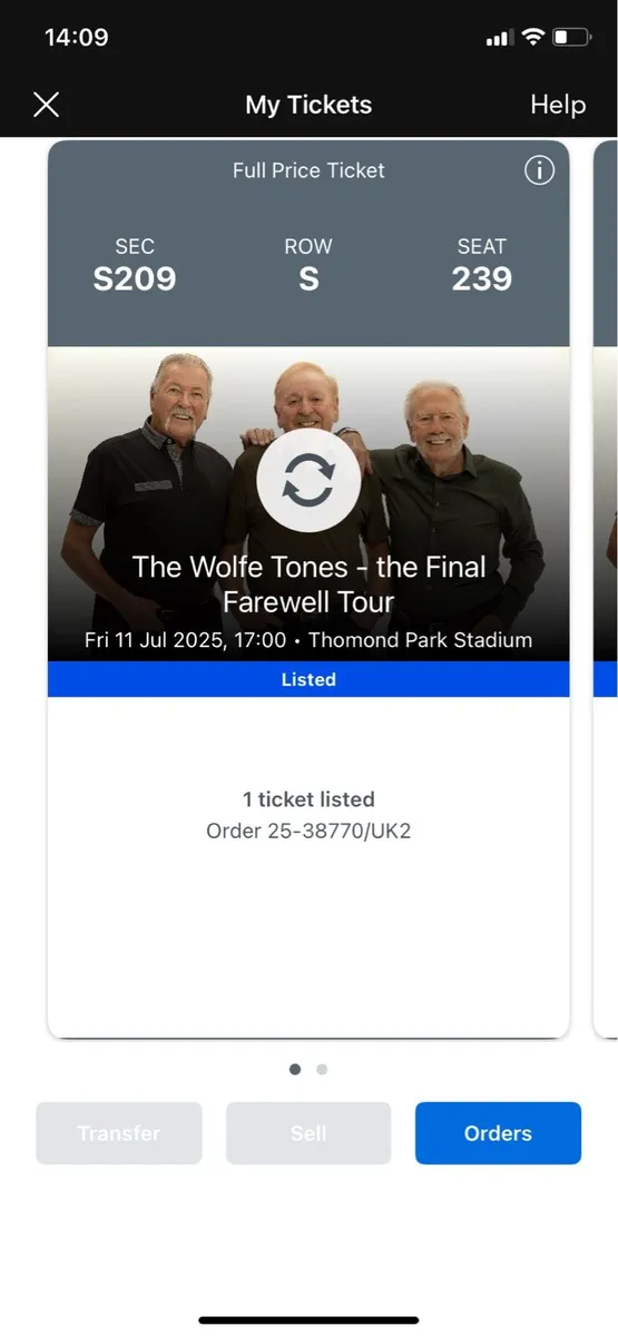 2 seated Wolfe Tones tickets - Image 3