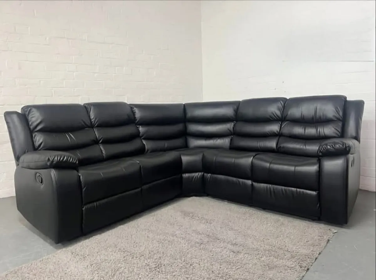 Black Roma Leather Manual Recliner Sofa - Image 1