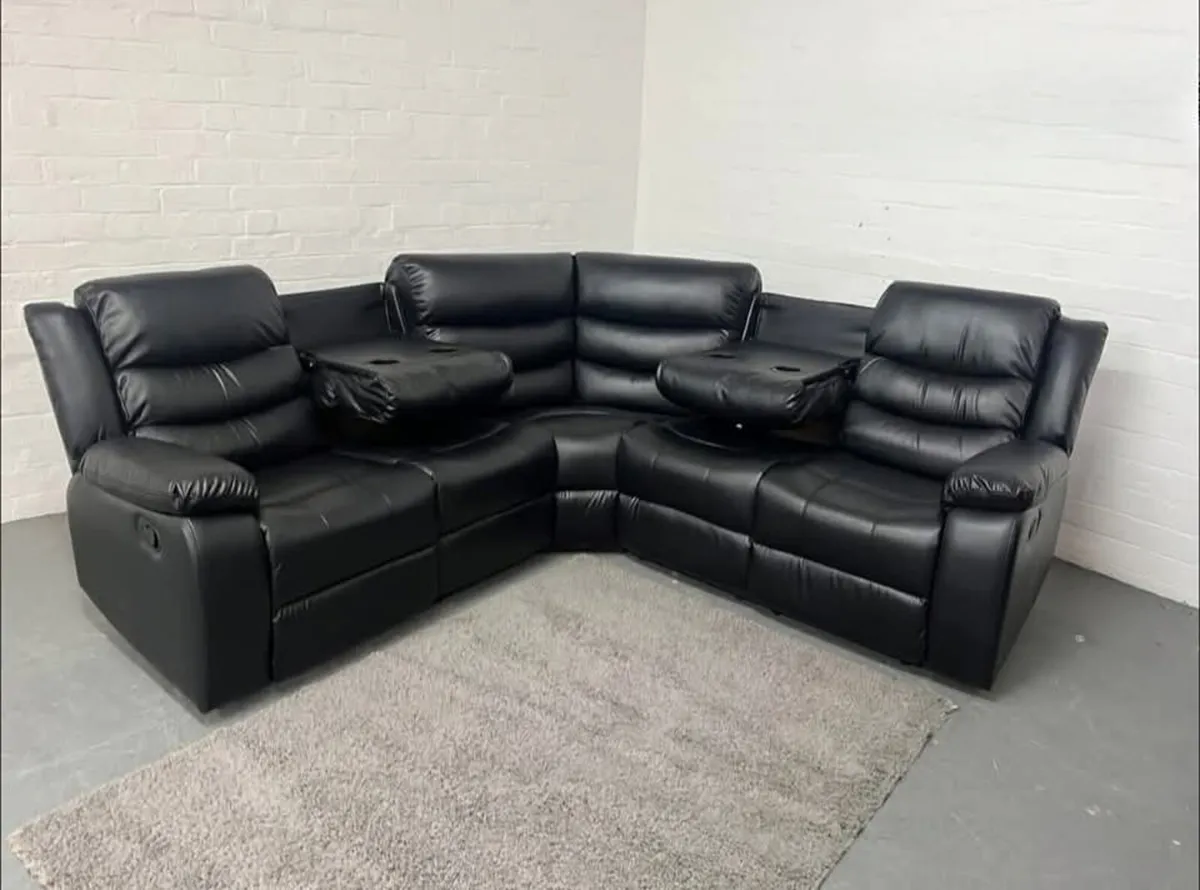 Black Roma Leather Manual Recliner Sofa - Image 2