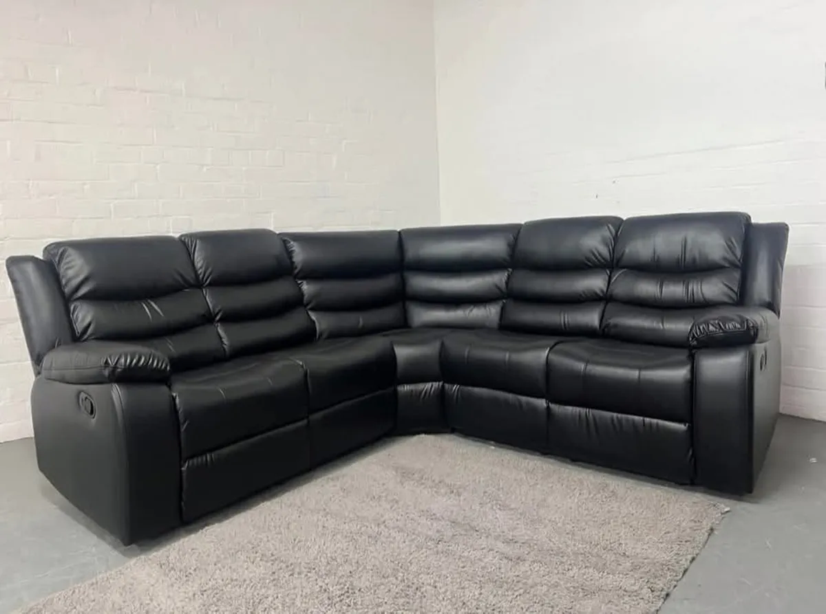 Black Roma Leather Manual Recliner Sofa - Image 4