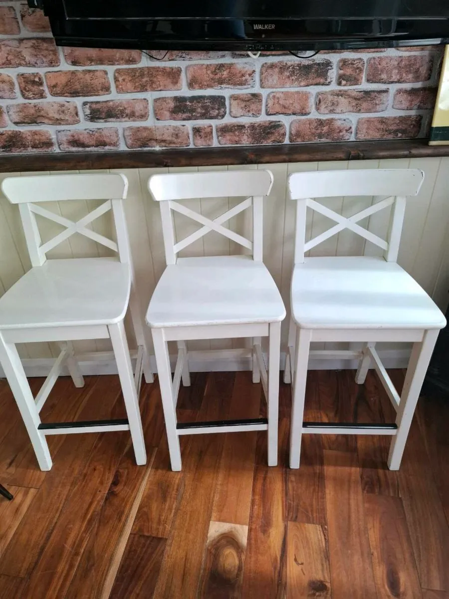 Ikea  white Ingolf Bar stools x 3 with cushions - Image 1