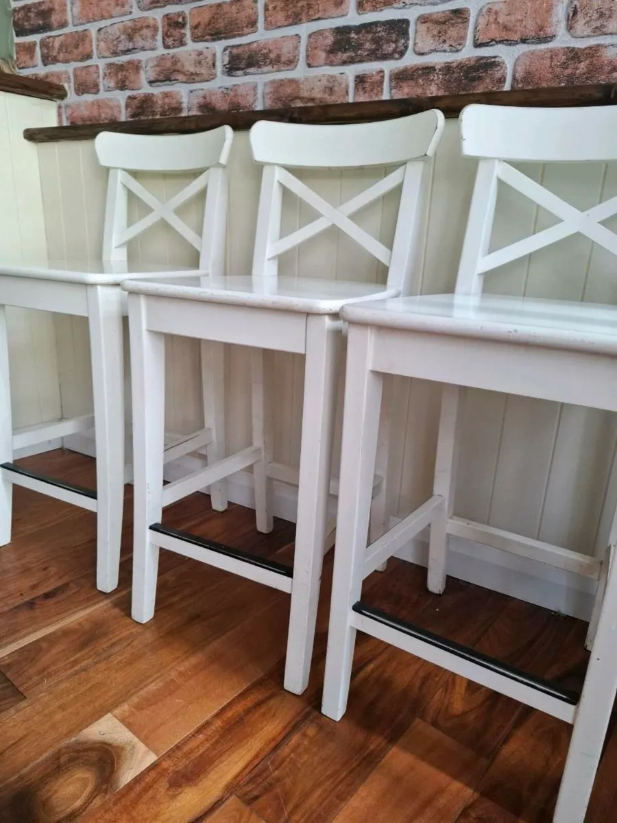 Ikea  white Ingolf Bar stools x 3 with cushions - Image 2