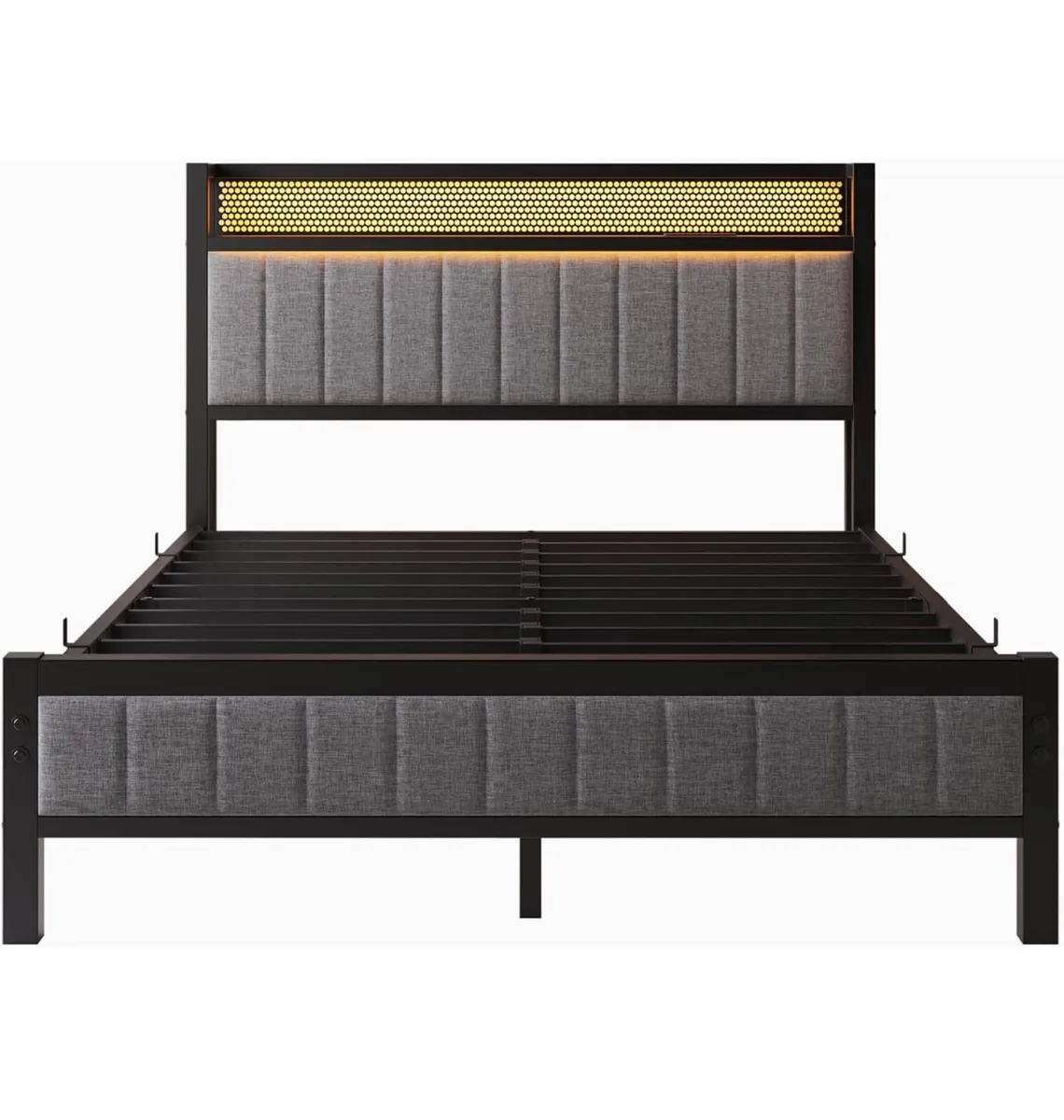 4ft6 Upholstered Bed Frame Double Bed with Chargin - Image 2