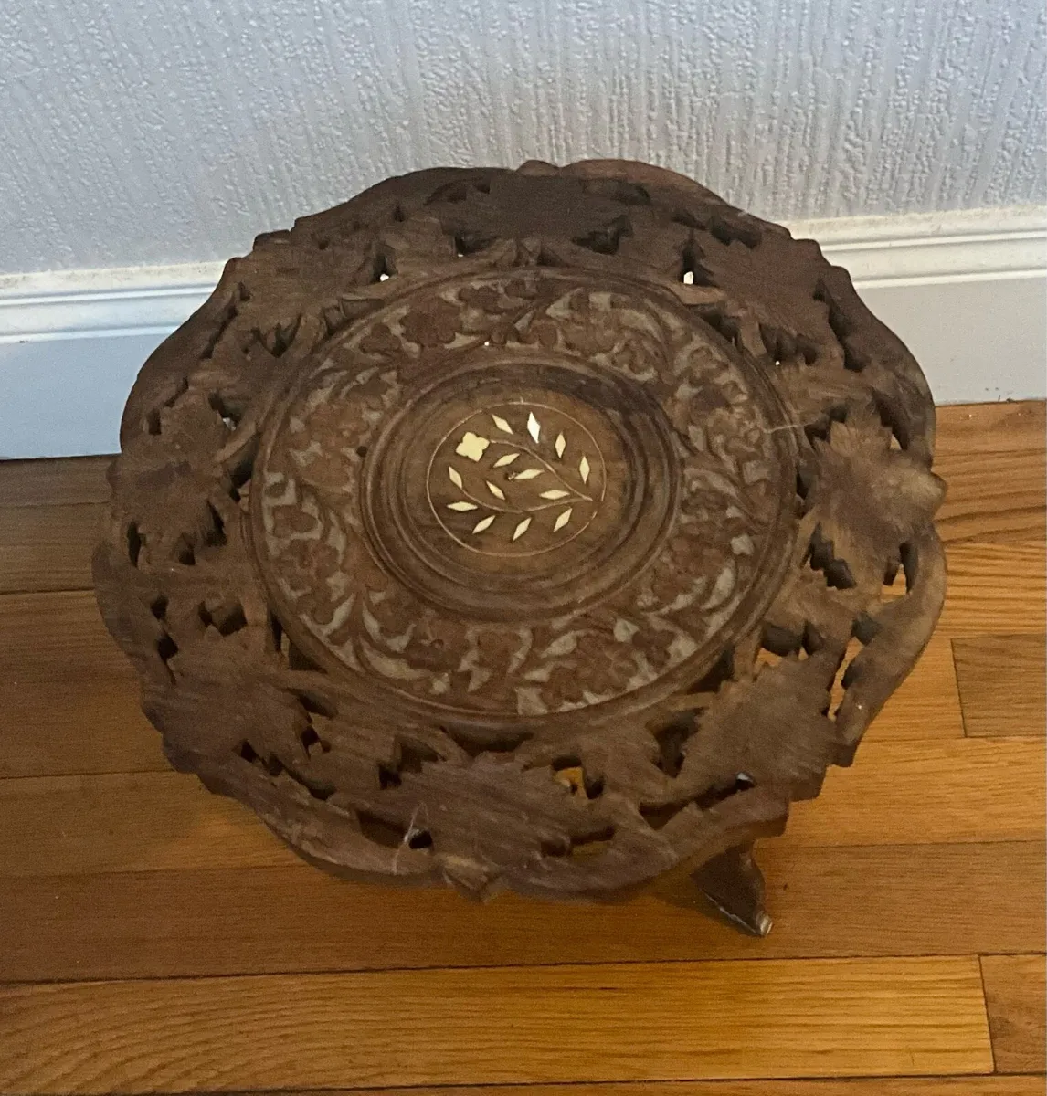 Vintage Hand Carved Decorative Wood Plant Stand - Image 2