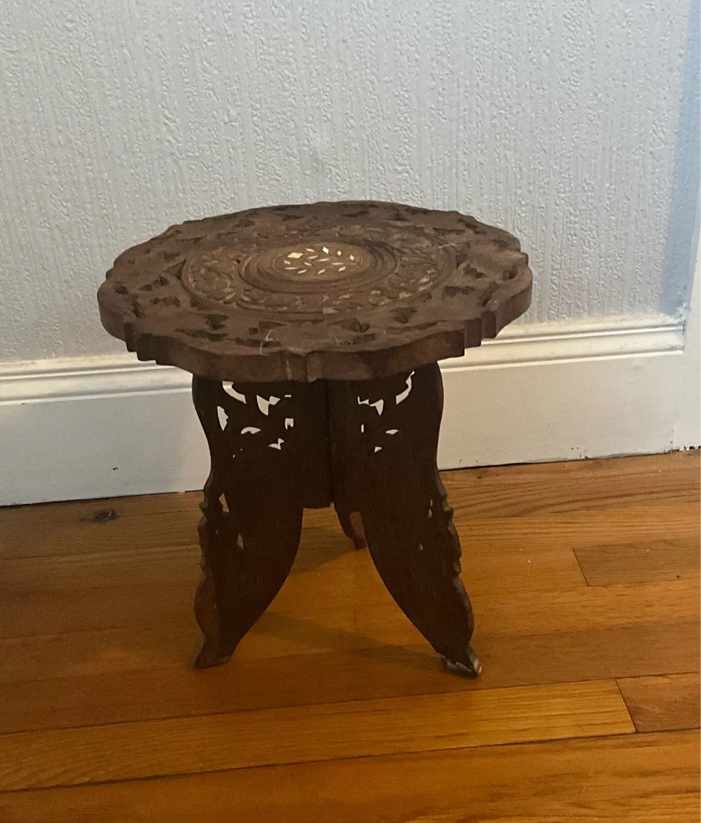 Vintage Hand Carved Decorative Wood Plant Stand - Image 3