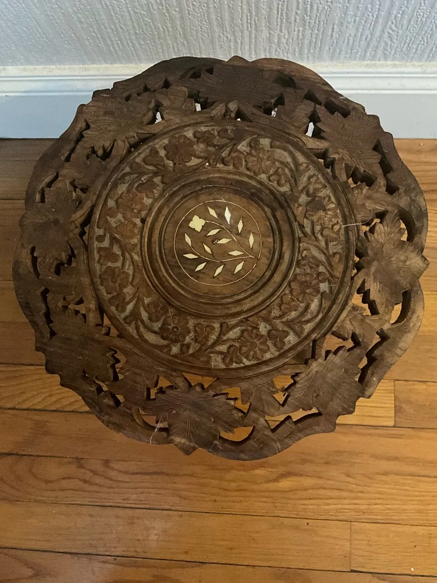 Vintage Hand Carved Decorative Wood Plant Stand - Image 4