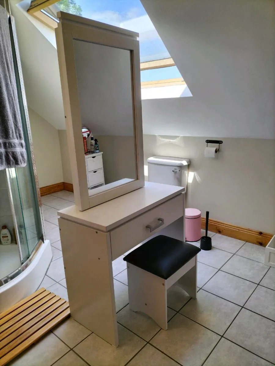 Vanity Desk with Mirror & Stool - Image 1