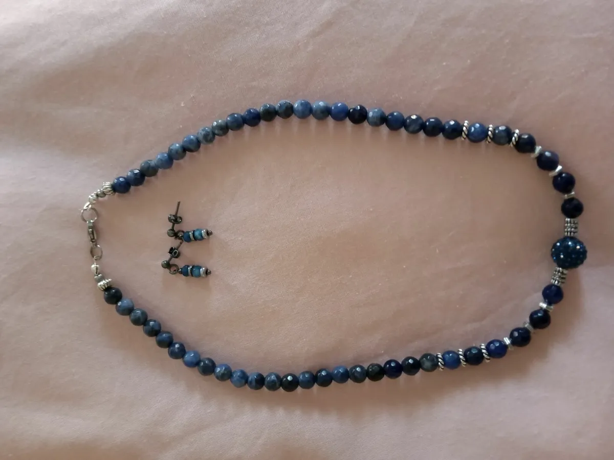 Denim blue necklace and earrings - Image 2