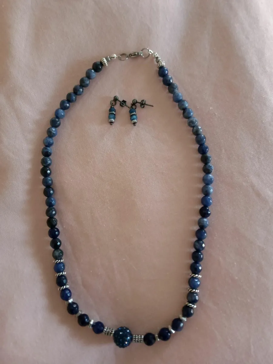 Denim blue necklace and earrings - Image 3