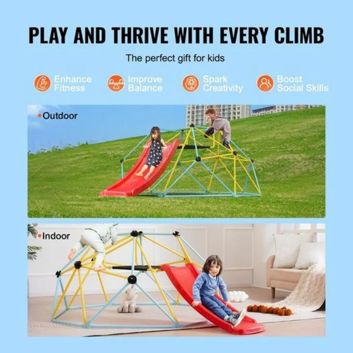 Climbing Dome, 8FT Geometric Dome Climber with Sli - Image 3