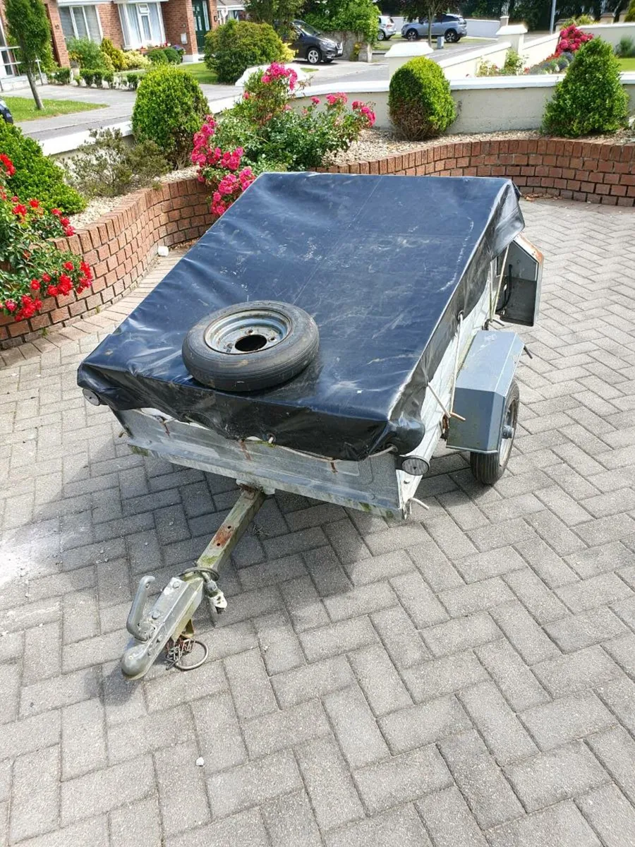 Car Trailer With Spare Wheel and Tarp. - Image 1