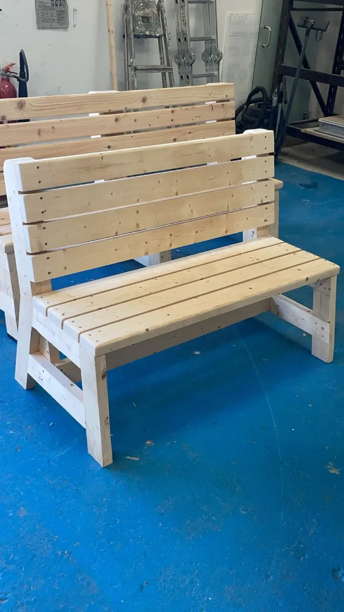 Brand New Solid Wood Benches and Table - Image 1