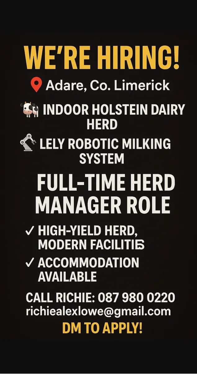 Herd Manager Robotic Dairy Farm Needed