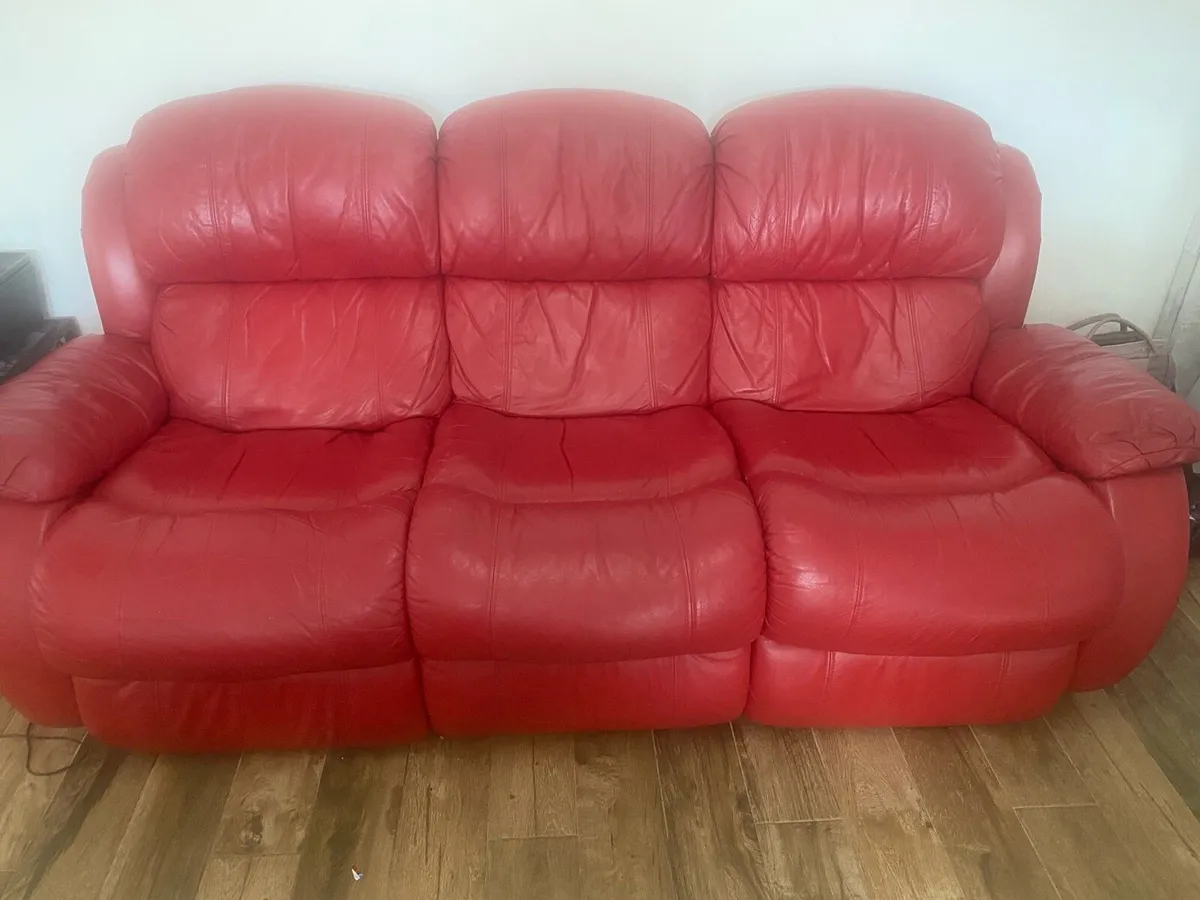Red Leather Sofa - Image 1