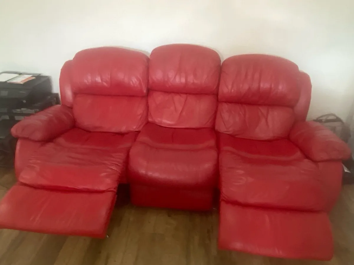 Red Leather Sofa - Image 2