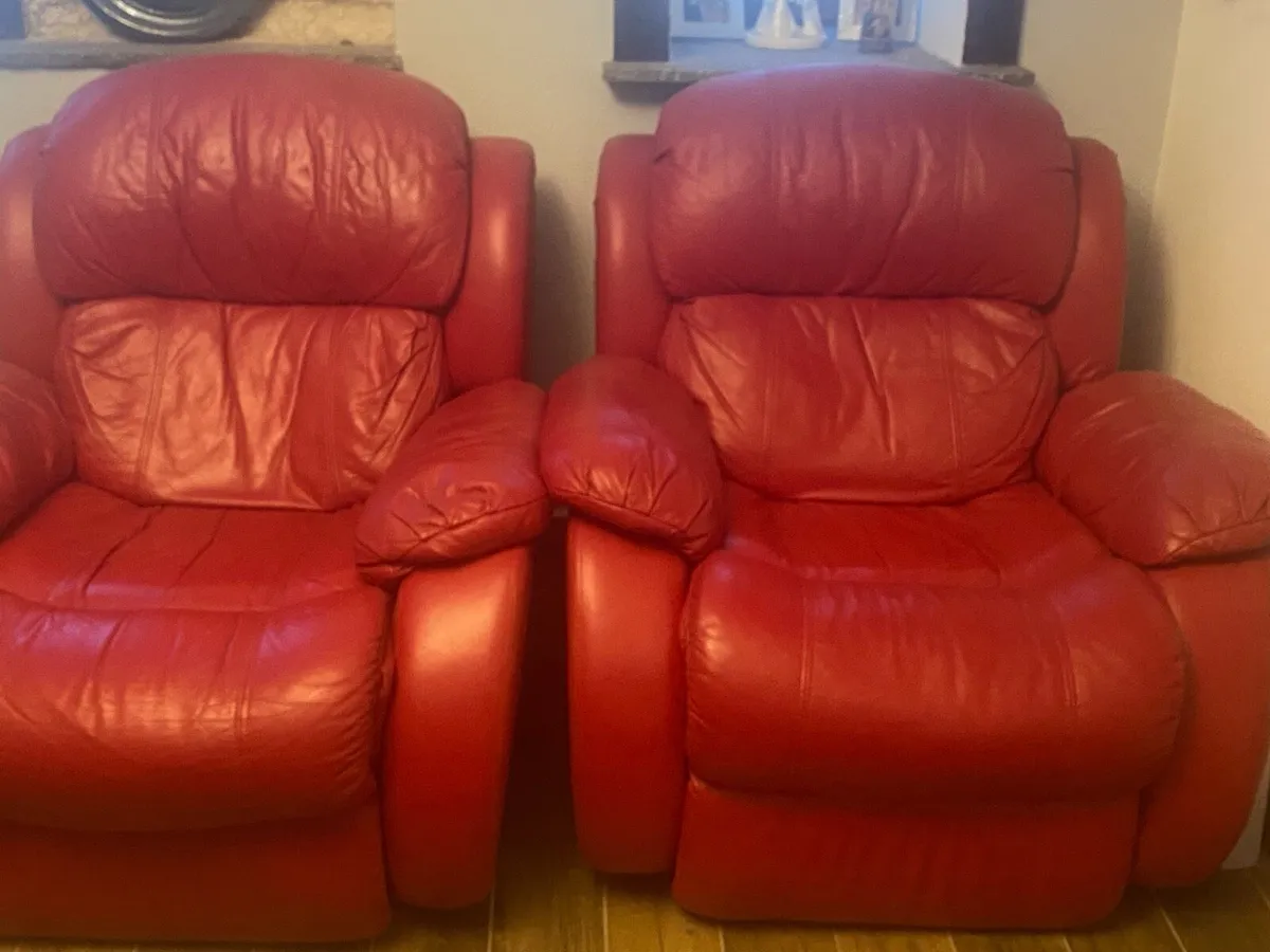 Red Leather Sofa - Image 3