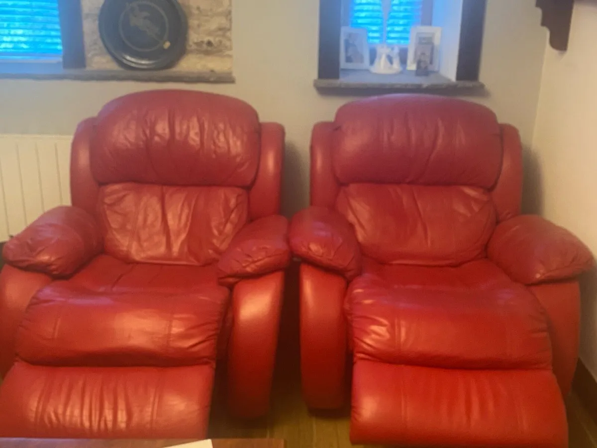 Red Leather Sofa - Image 4