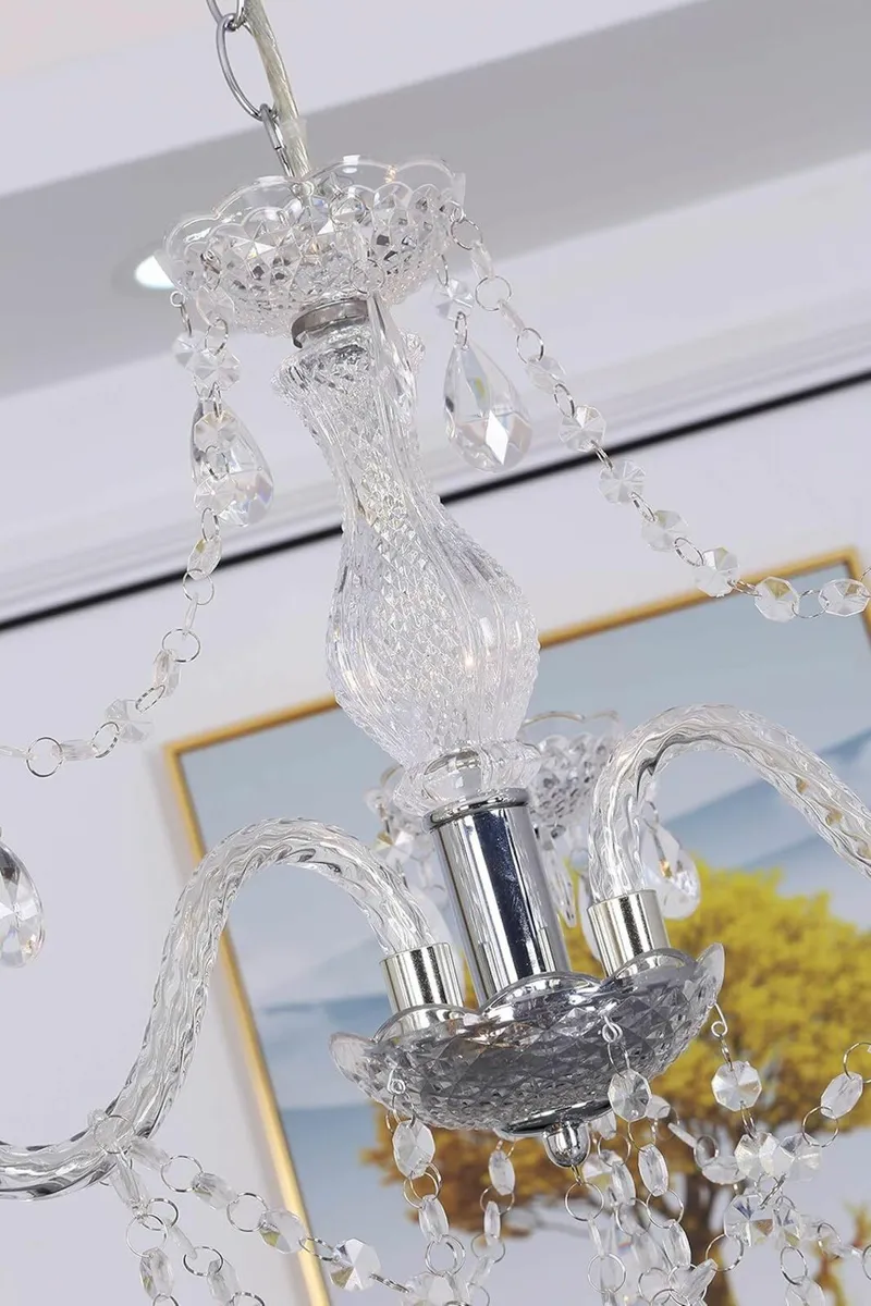 3 Light Chandelier, Pendant Lamp,Chrome,Clear. - Image 2