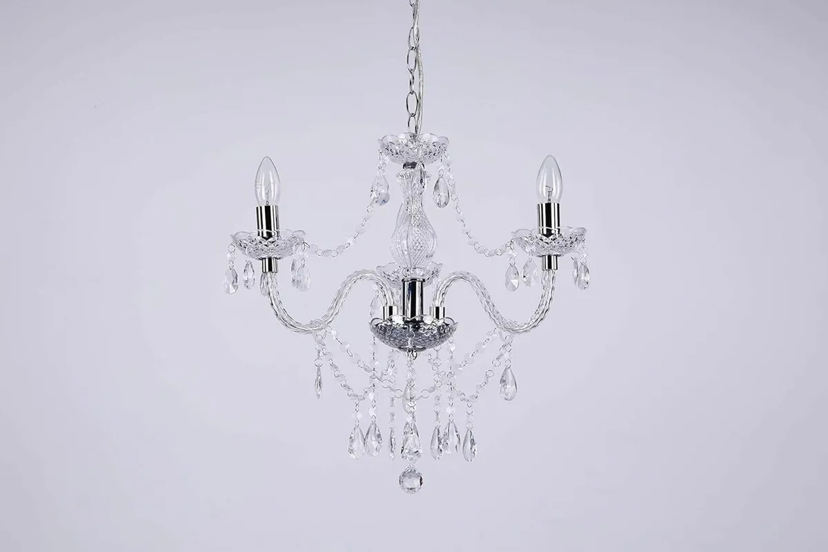 3 Light Chandelier, Pendant Lamp,Chrome,Clear. - Image 3