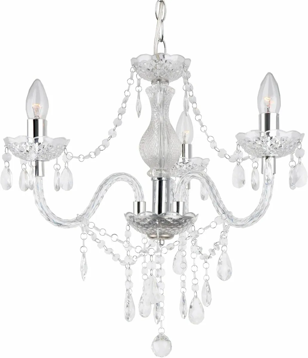 3 Light Chandelier, Pendant Lamp,Chrome,Clear. - Image 1